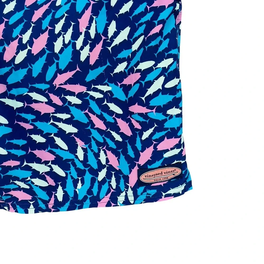 Vineyard Vines Mens Large Blue Pink Fish Print‎ Swim Trunks Board Shorts Mesh